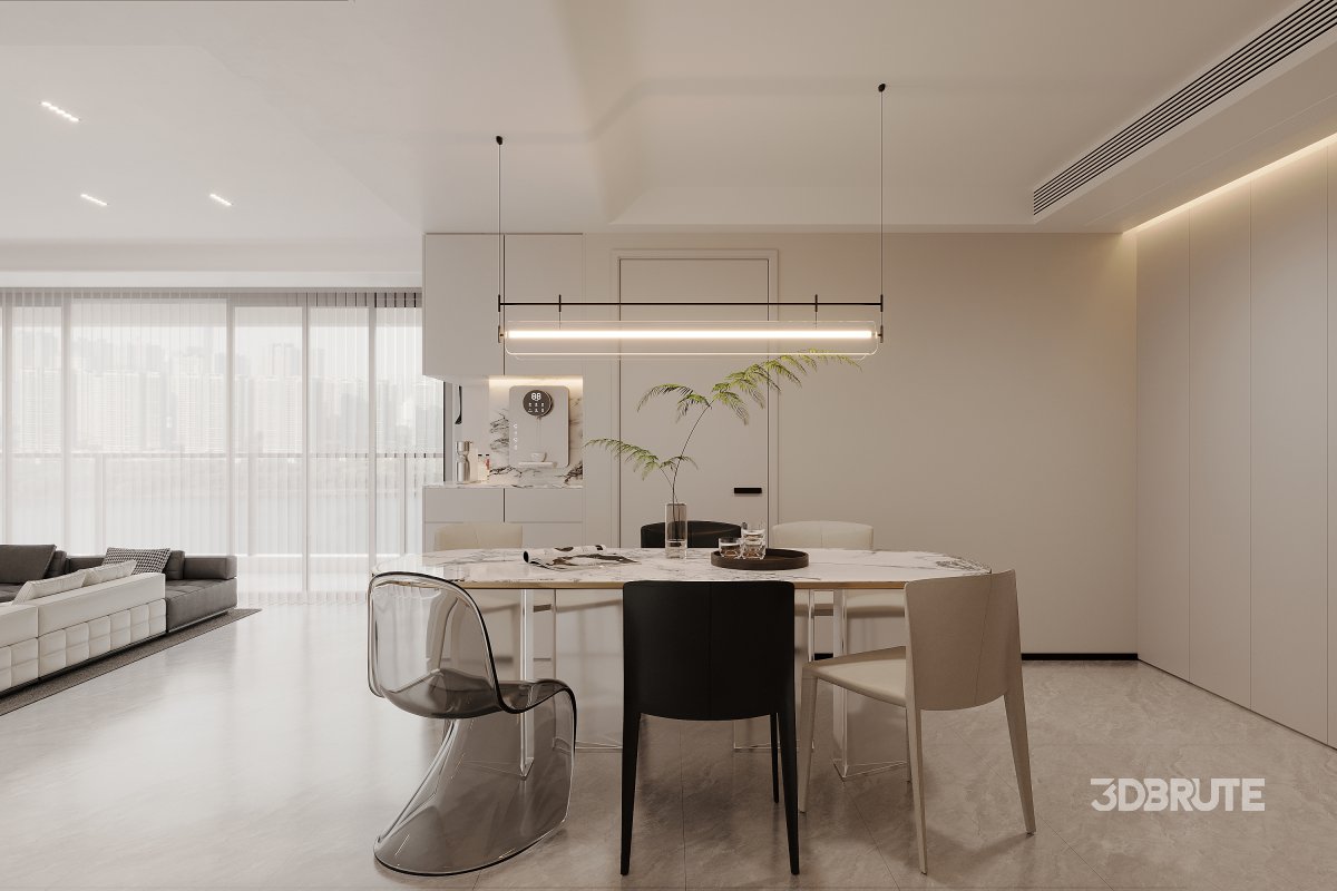 Modern living room and dining room bedroom interior scene Image 3