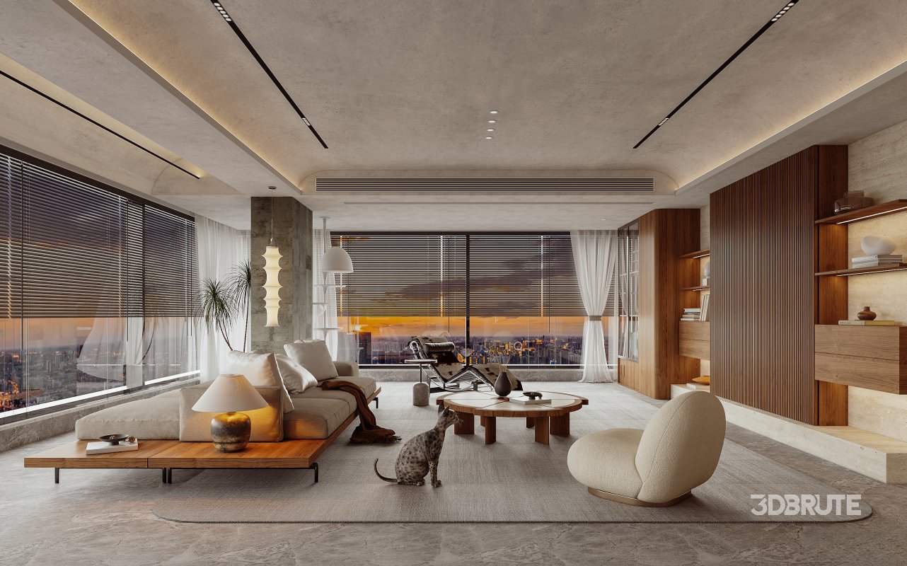 Modern living room and dining room interior scene Image 3