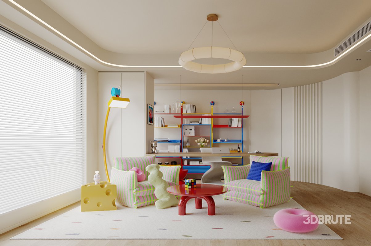 Modern living room and dining room interior scene Image 2