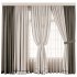 Herringbone Contrast Curtain Set with Beige Drapes and Trim - Thumbnail 1