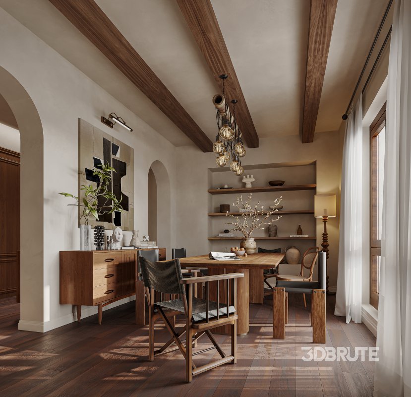 Modern living room and dining room kitchen interior scene Image 6