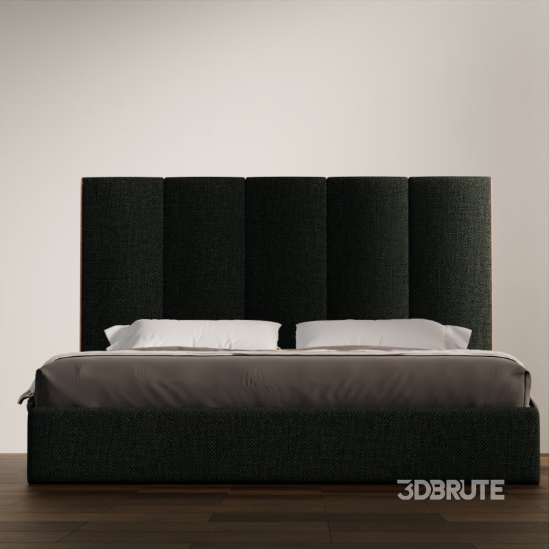 Contemporary Upholstered Bed with Tall Panel Headboard Image 1