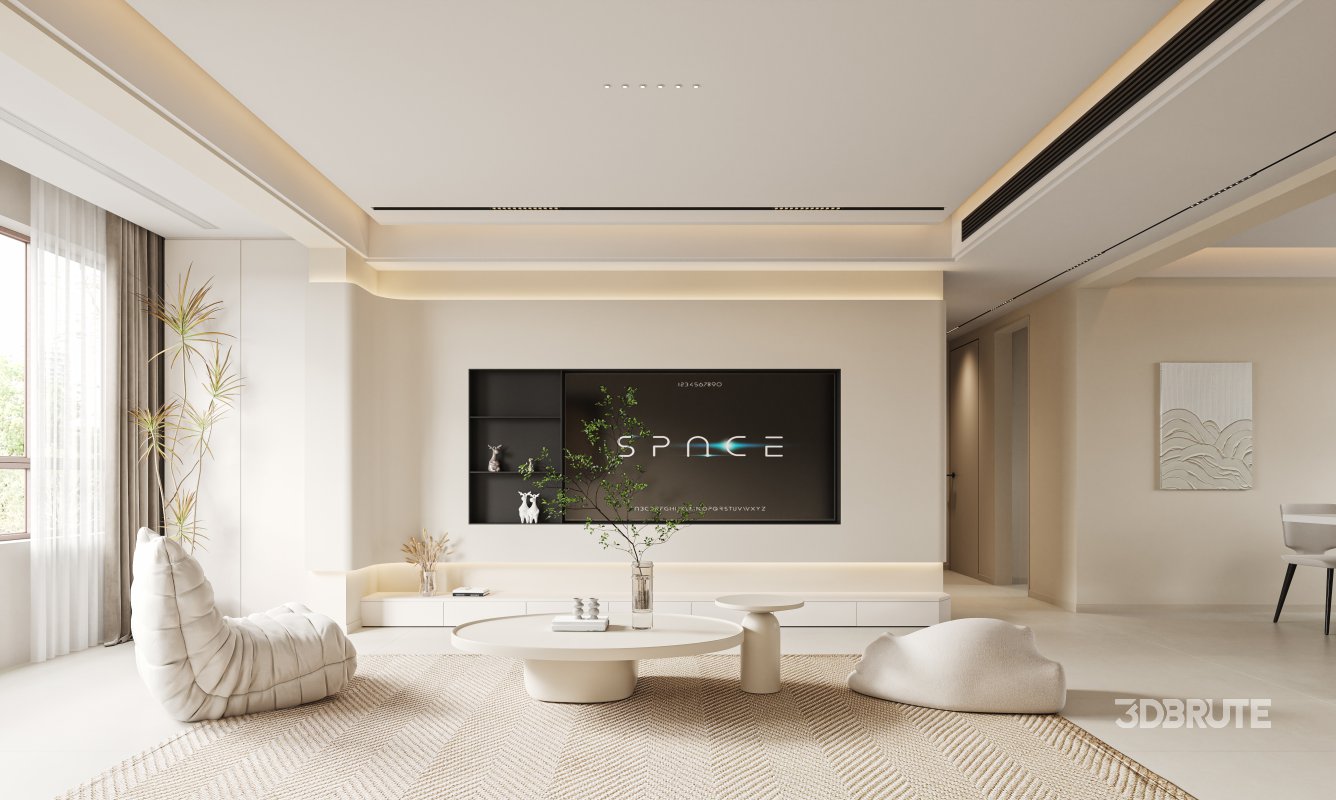 Modern living room and dining room kitchen interior scene Image 5