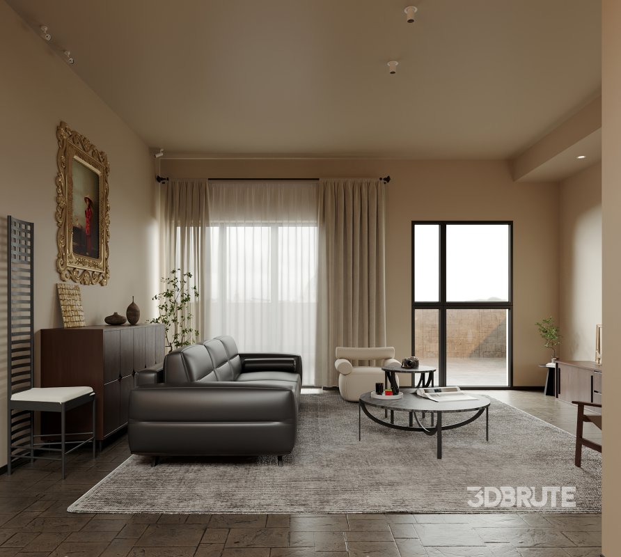 Modern living room and dining room interior scene Image 4