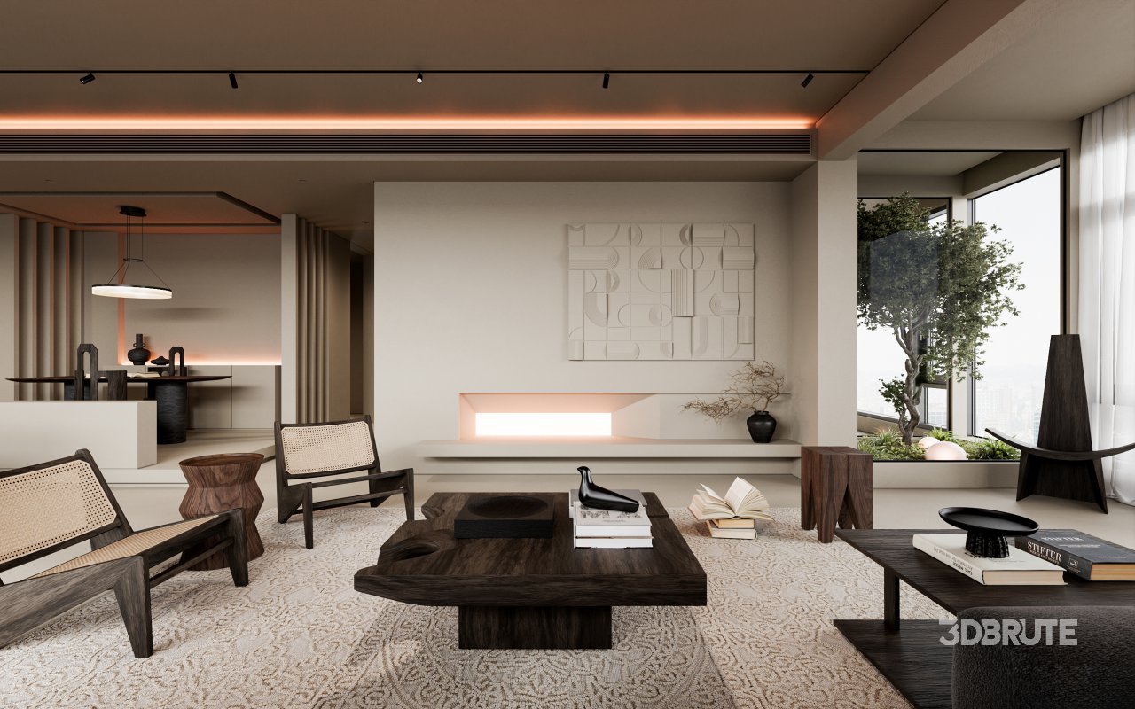 Modern living room and dining room interior scene Image 7