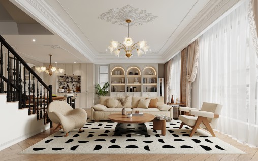 Luxurious living room and dining room