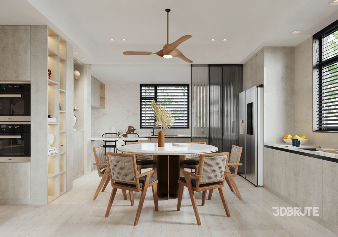 Modern living room and dining room interior scene Image 4