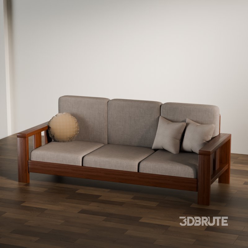 Classic Wooden Sofa with Cushions Image 5