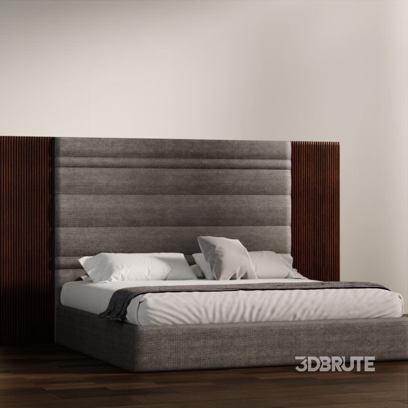 Luxury Upholstered Bed with Wood Accent Panels Image 1