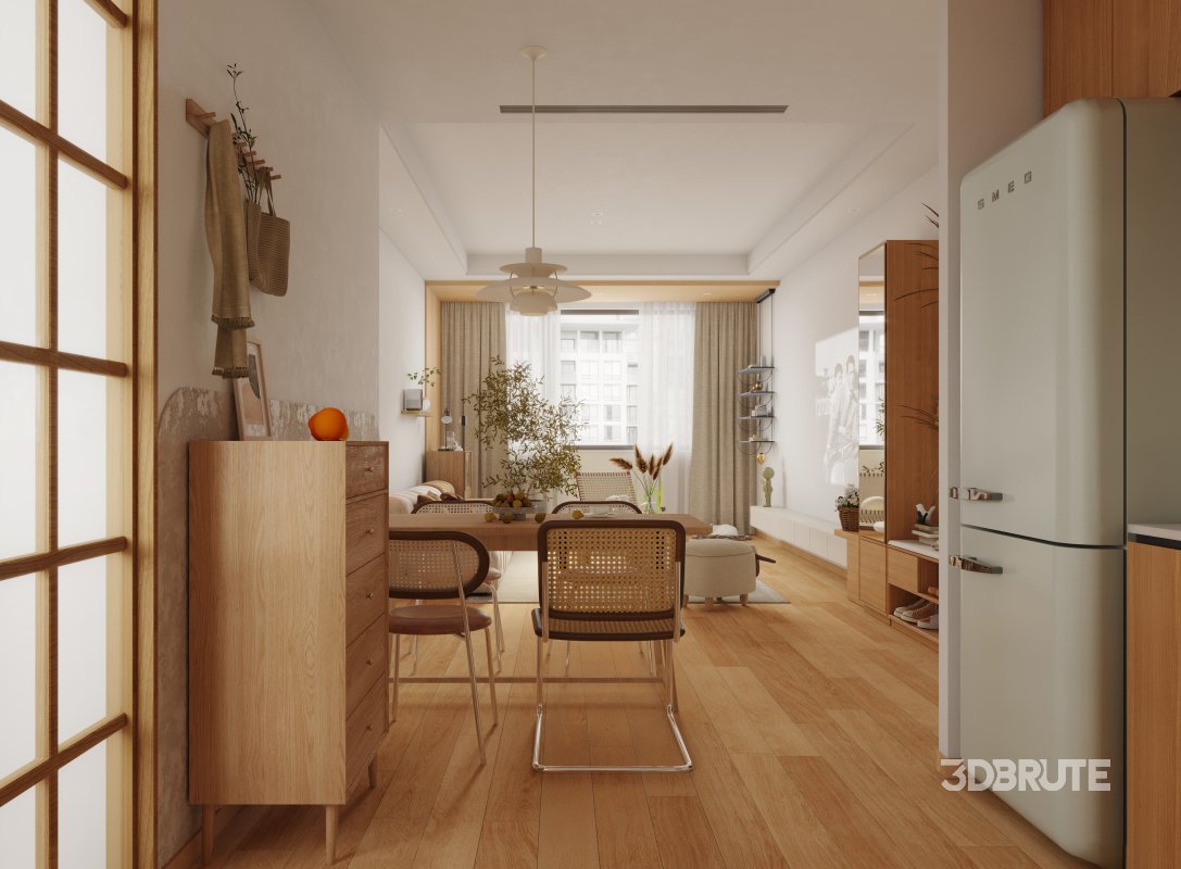 Modern living room and dining room kitchen interior scene Image 8