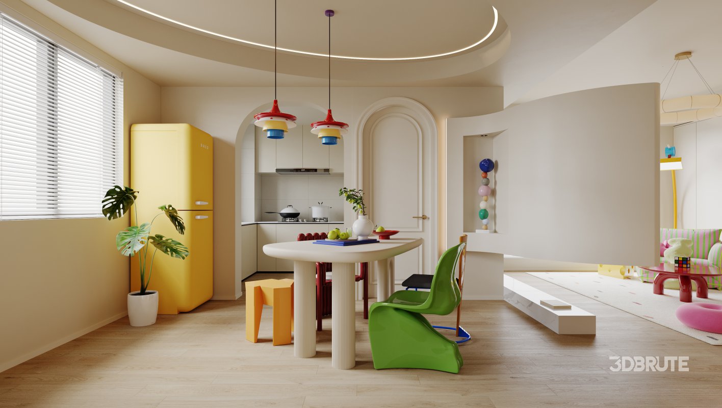 Modern living room and dining room interior scene Image 4