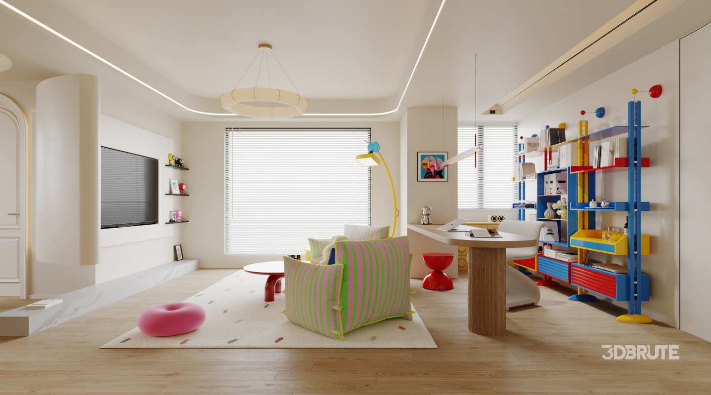 Modern living room and dining room interior scene Image 5