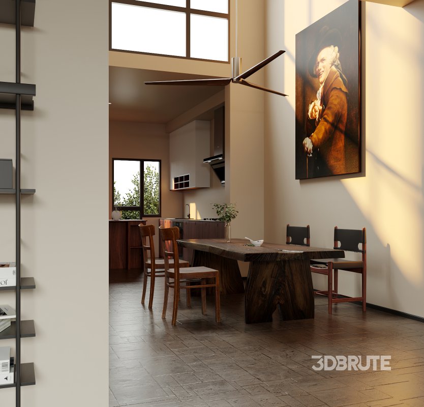 Modern living room and dining room interior scene Image 3