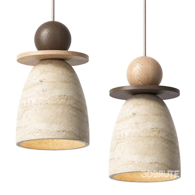 Traditional Japanese Semicircle Travertine Pendant Lamp Image 1