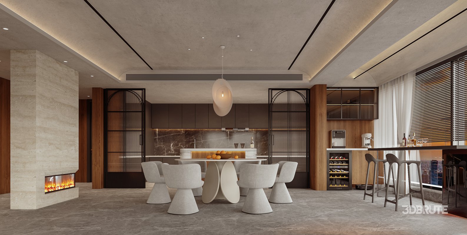 Modern living room and dining room interior scene Image 2