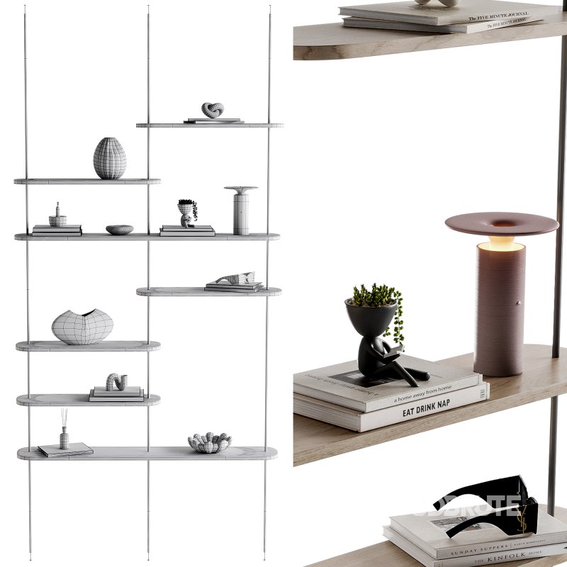 Minimalistic wooden Rack with decor 02 Image 4