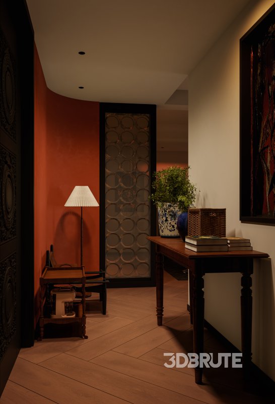 Modern living room and dining room office room interior scene Image 7