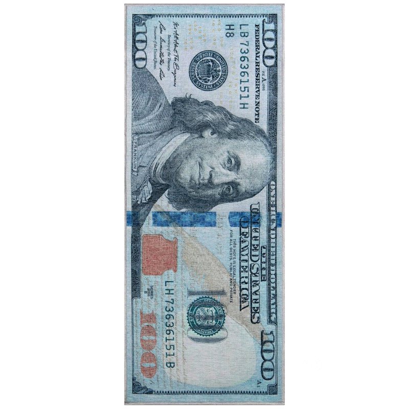 Well Woven Money Collection New Hundred Dollar Bill Runner Rug Image 1