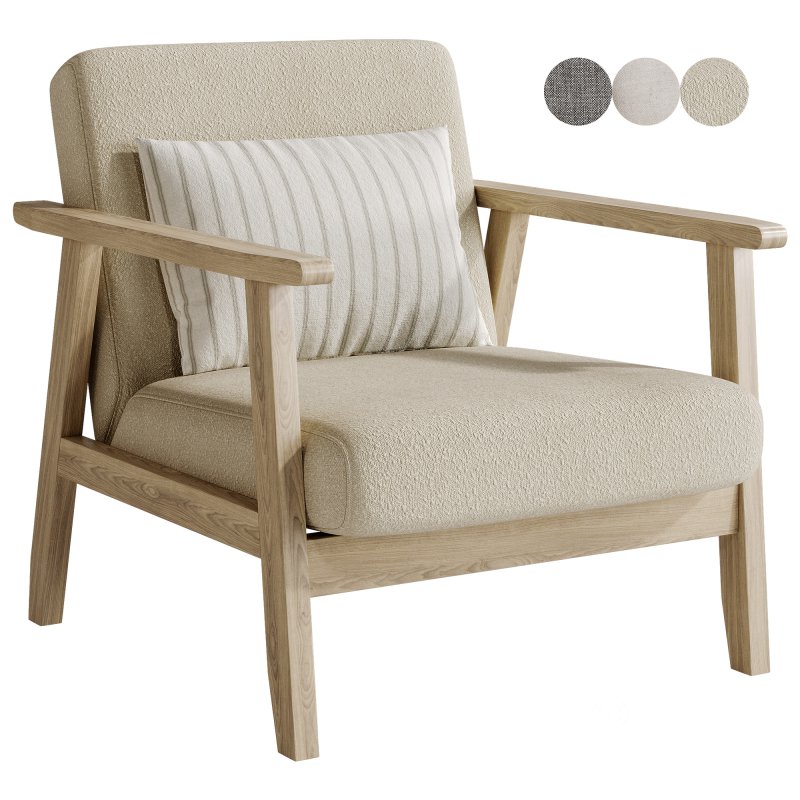Isaac Wooden armchair with boucle seat Image 1