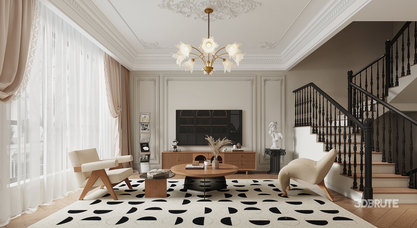 Luxurious living room and dining room