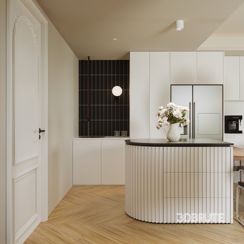 Modern living room and dining room office room interior scene Image 7