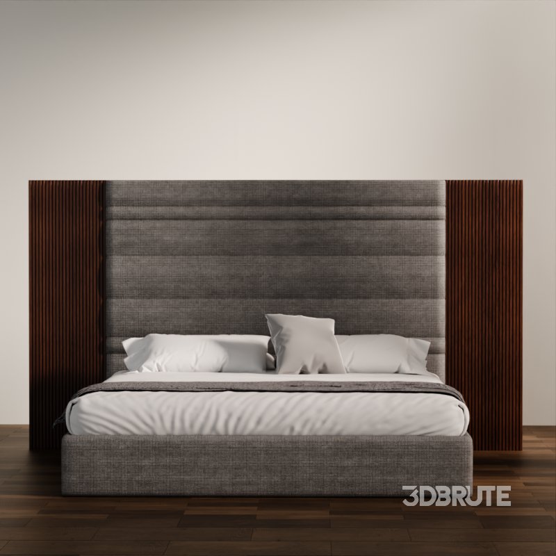 Luxury Upholstered Bed with Wood Accent Panels Image 3