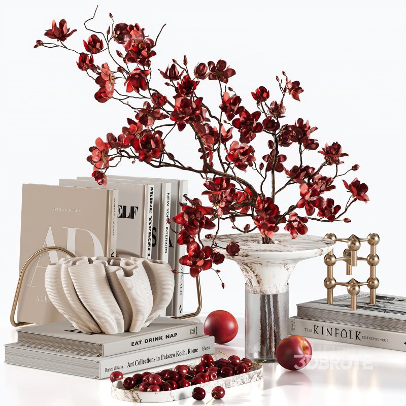 Red Harmony Cherry Blossom and Plum Coffee Table Set Image 2