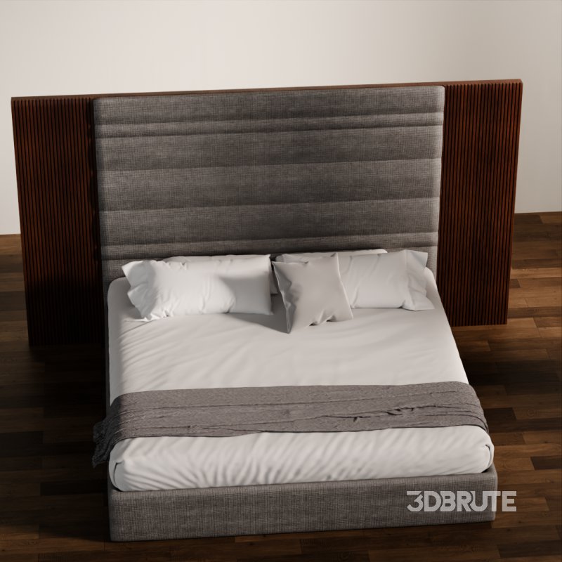 Luxury Upholstered Bed with Wood Accent Panels Image 5