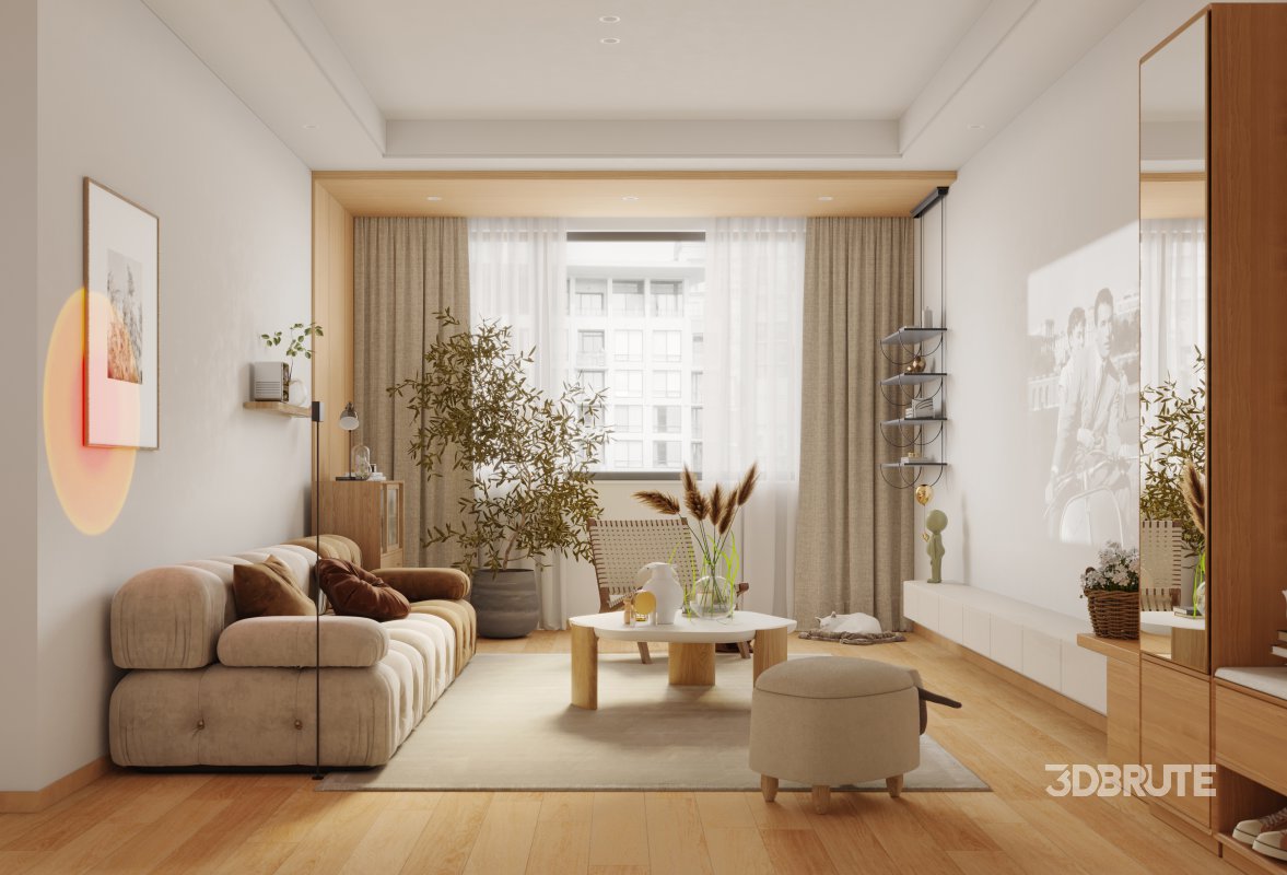 Modern living room and dining room kitchen interior scene Image 6