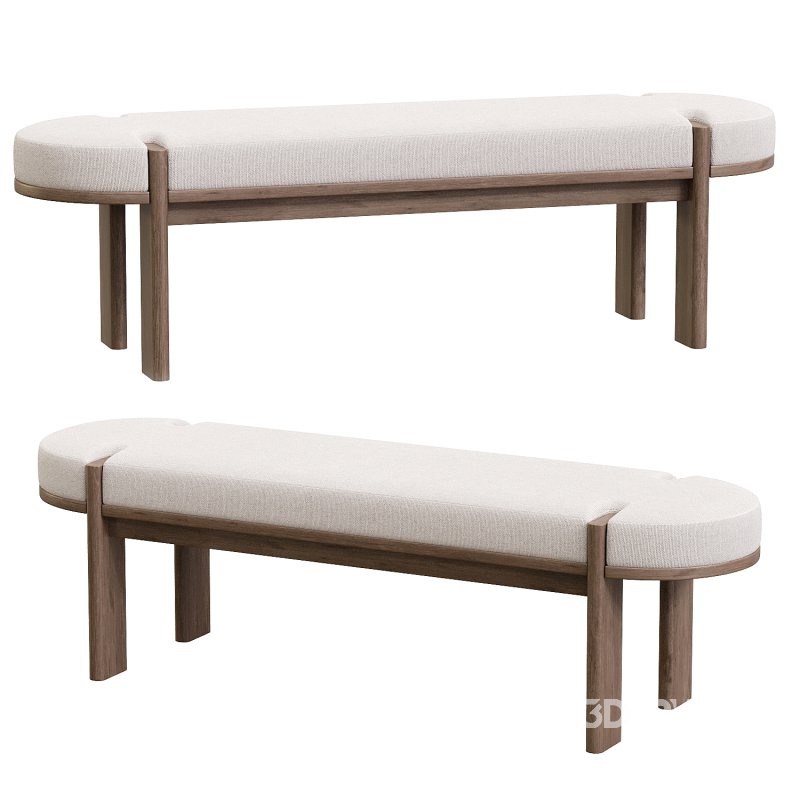 Karina Dark Elm Wood w Oatmeal Fabric Bench Image 5