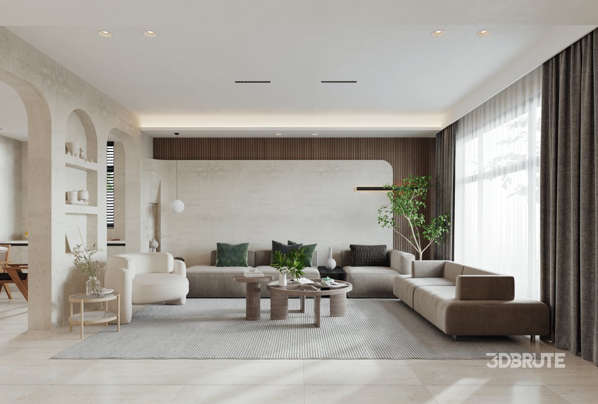 Modern living room and dining room interior scene Image 2