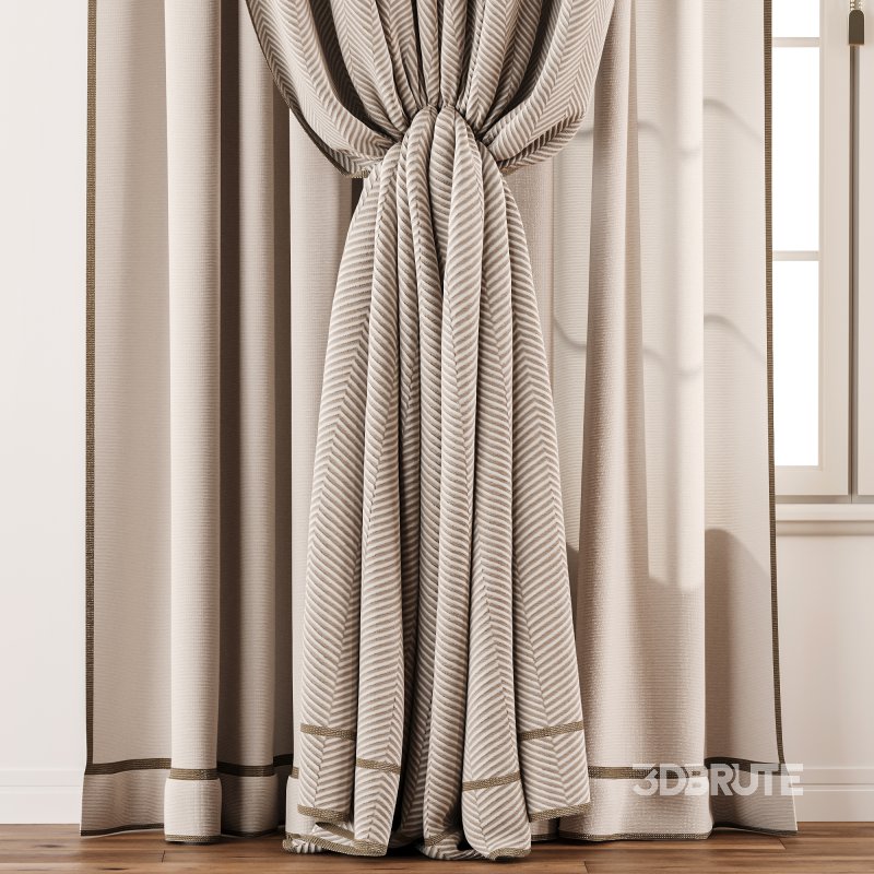 Herringbone Linen Curtain Set with Roman Blind and Sheer Layer Image 5