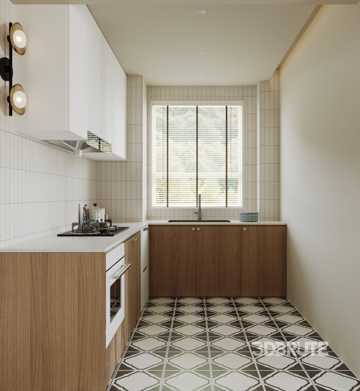 Modern living room and dining room office room interior scene Image 3