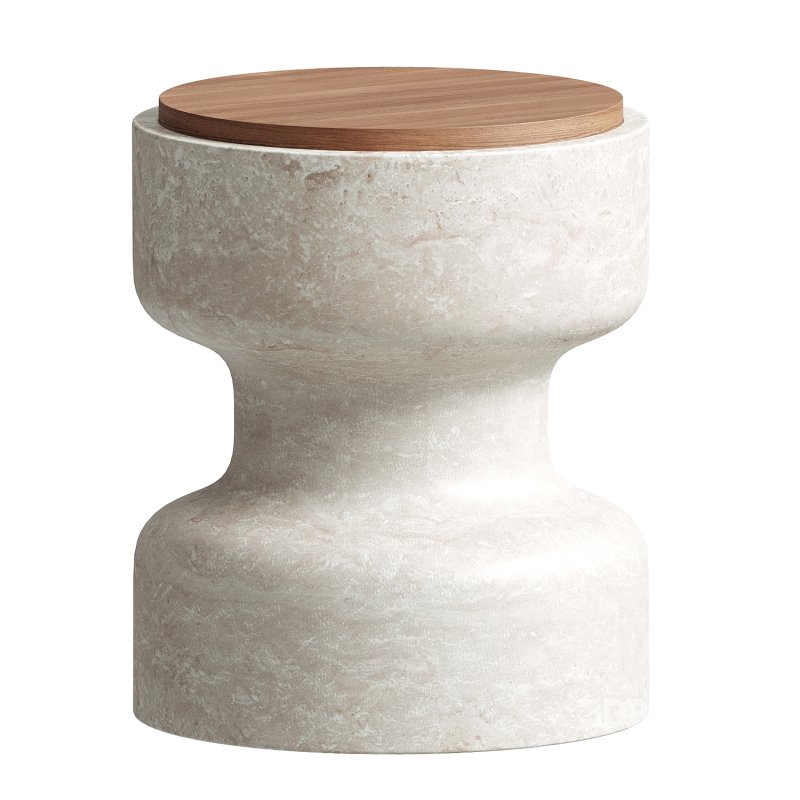 Tivoli Stool in travertine and walnut by Ivan Colominas Image 1