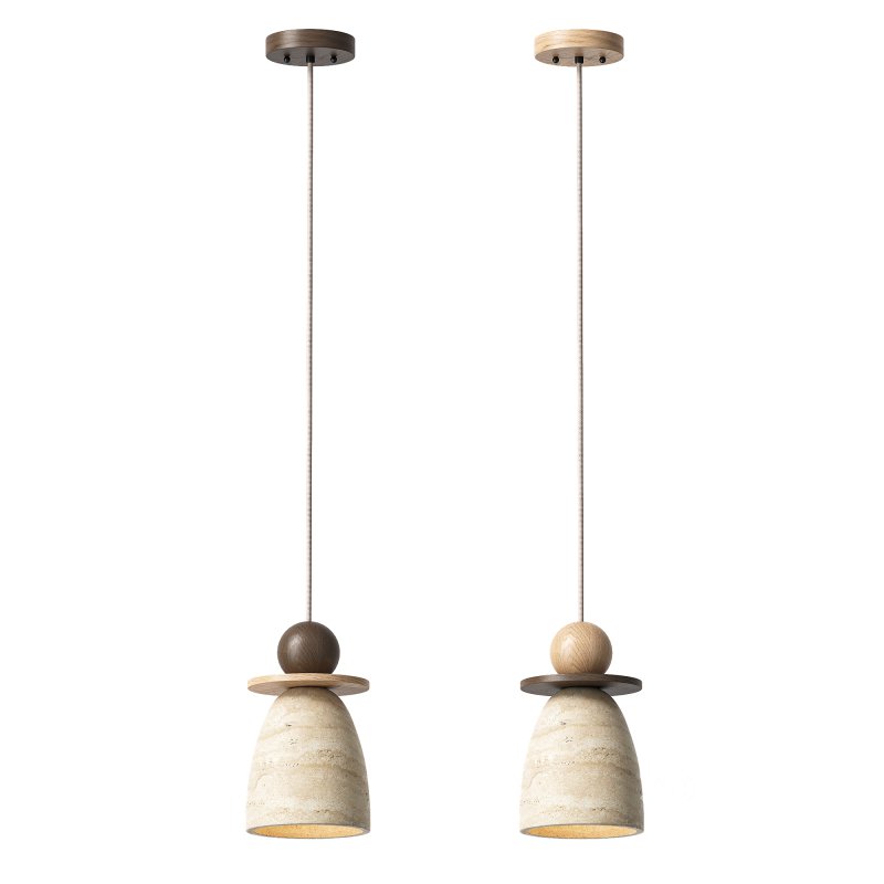 Traditional Japanese Semicircle Travertine Pendant Lamp Image 2