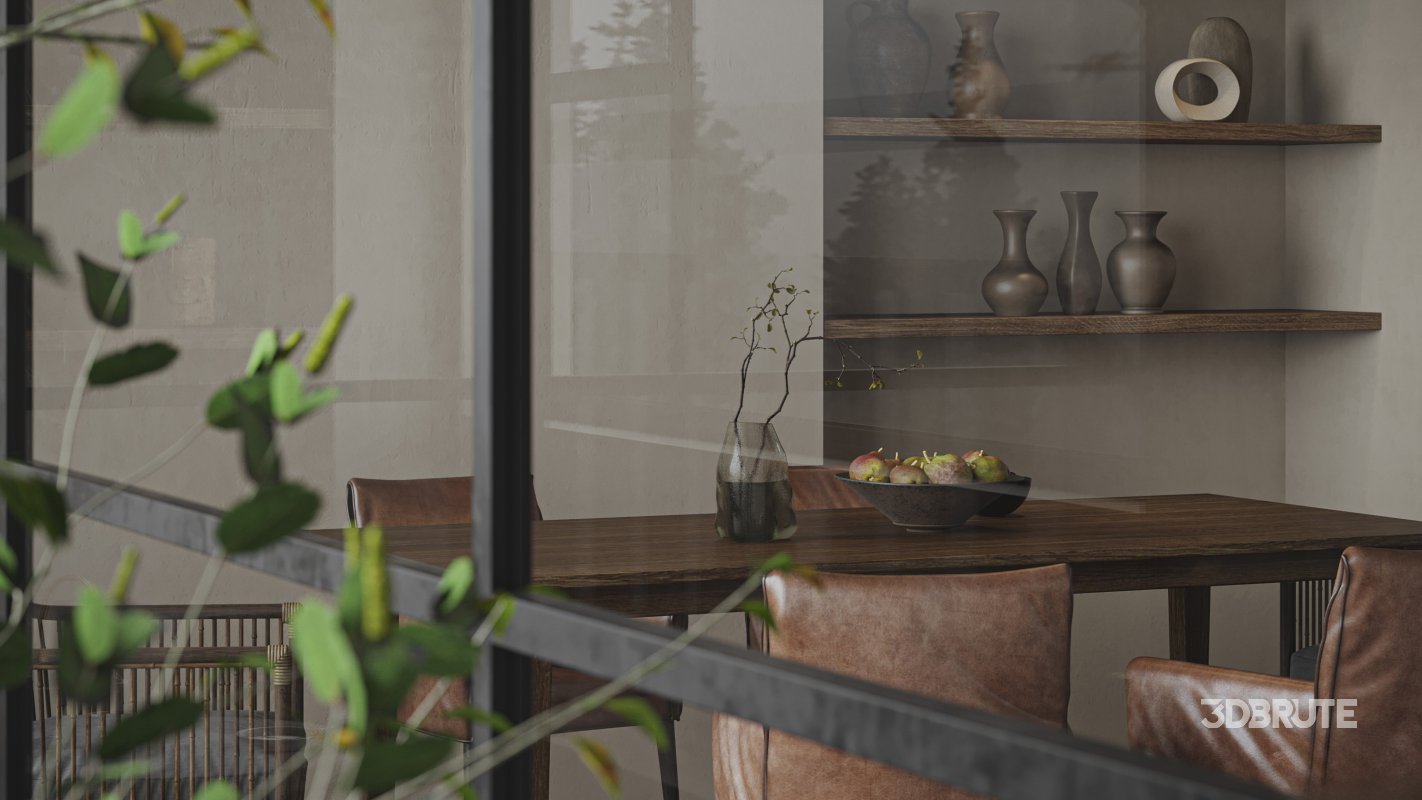 Modern living room and dining room kitchen interior scene Image 2