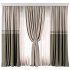 Olive Contrast Linen Curtain Set with Decorative Trim - Thumbnail 1