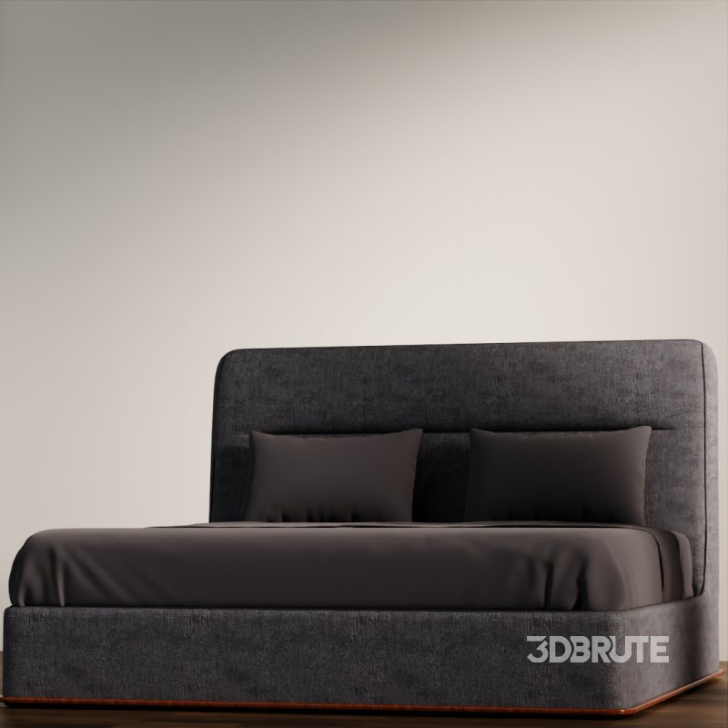 Dark Upholstered Double Bed 3D Model Image 5