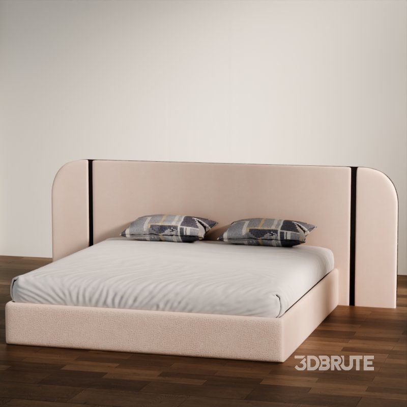 Soft Upholstered Double Bed 3D Model Image 2
