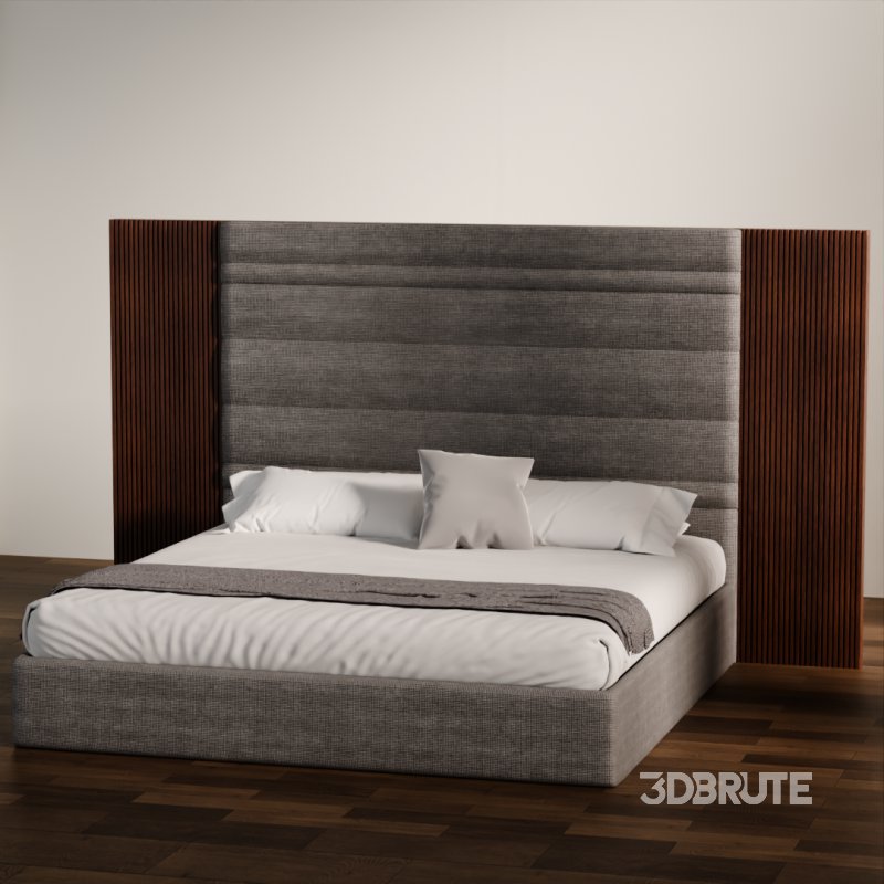 Luxury Upholstered Bed with Wood Accent Panels Image 2