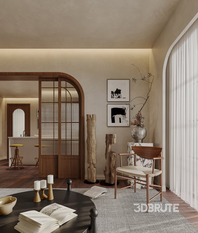 Modern living room and dining room kitchen interior scene Image 9