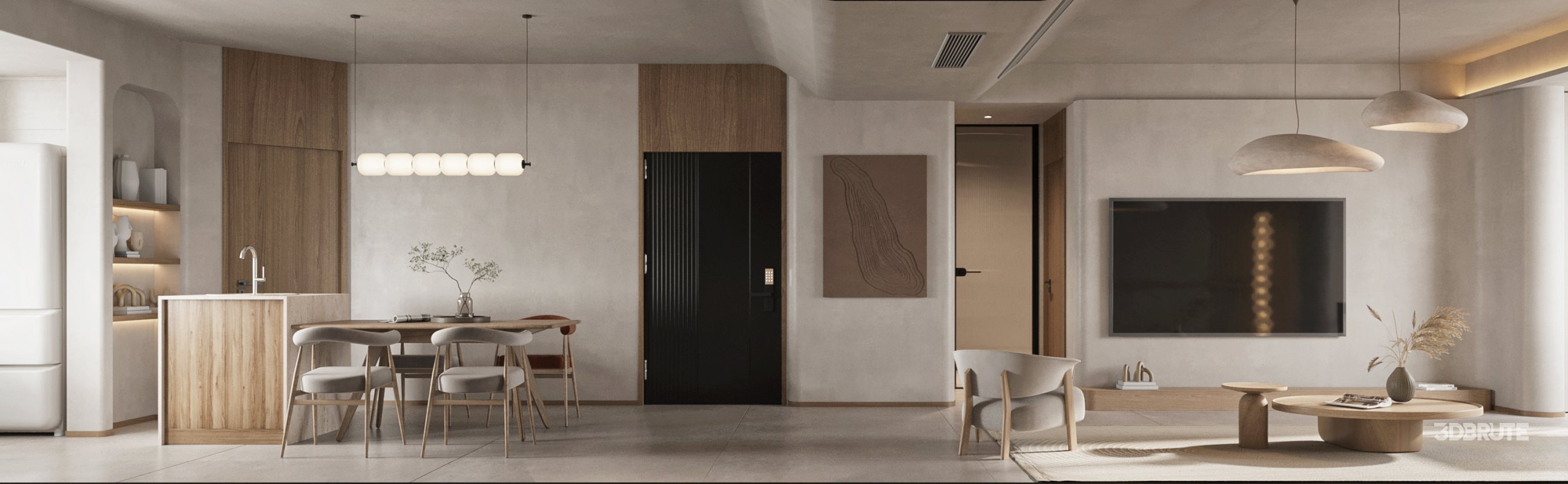 Modern living room and dining room interior scene Image 3