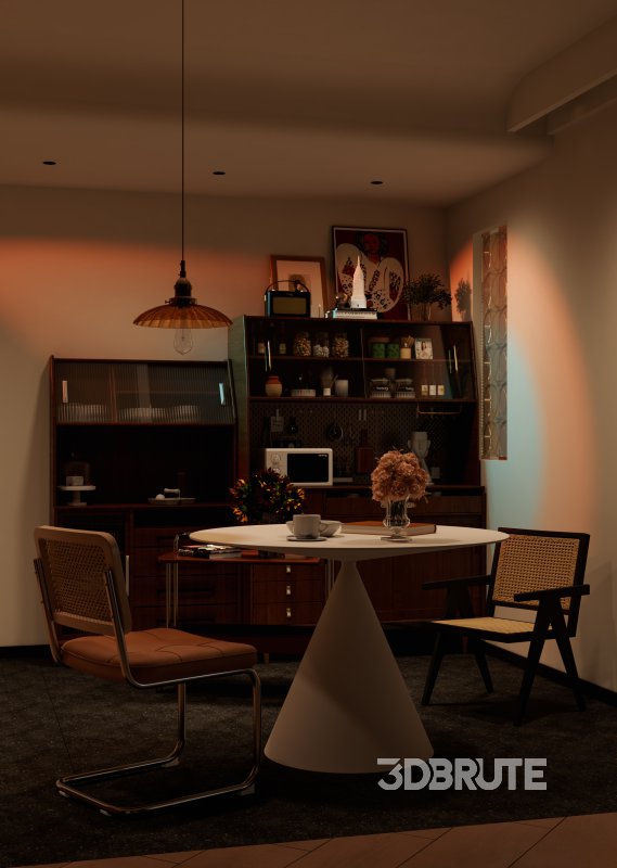 Modern living room and dining room office room interior scene Image 8