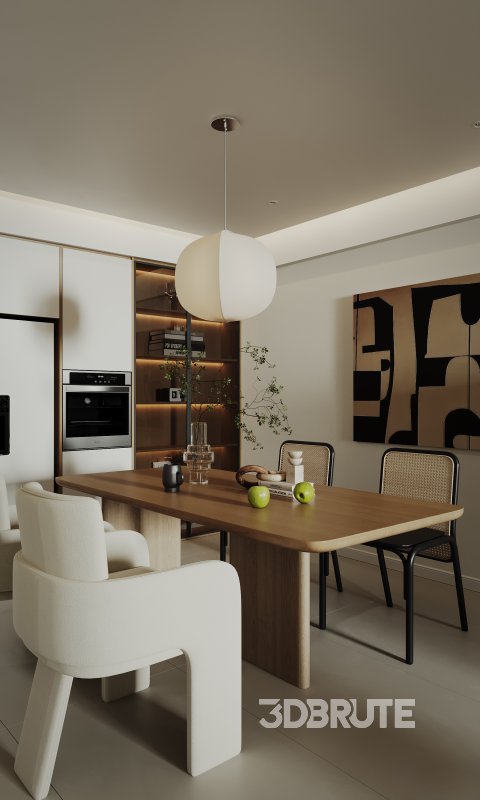 Modern living room and dining room interior scene Image 2