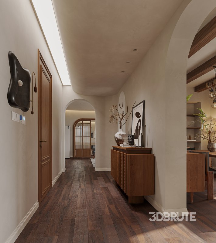 Modern living room and dining room kitchen interior scene Image 3