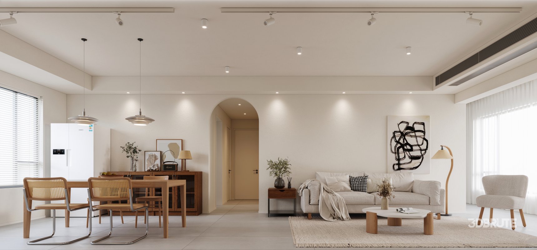 Modern living room and dining room interior scene Image 6