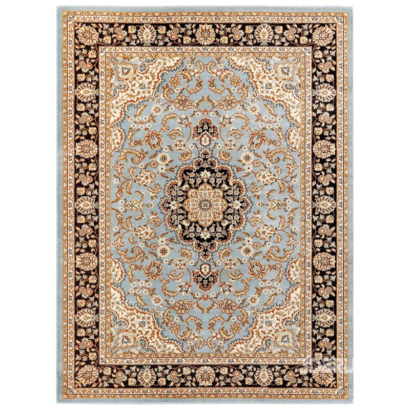 Medallion Kashan Light Blue Traditional Rug Image 1
