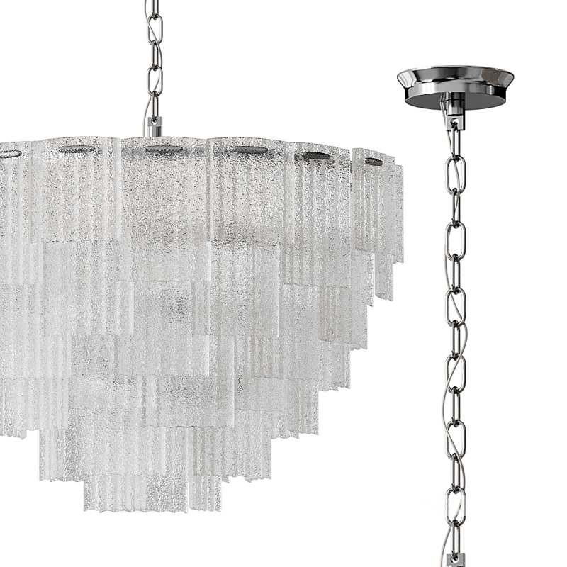 Round pendant chandelier made of ribbed glass light Image 8