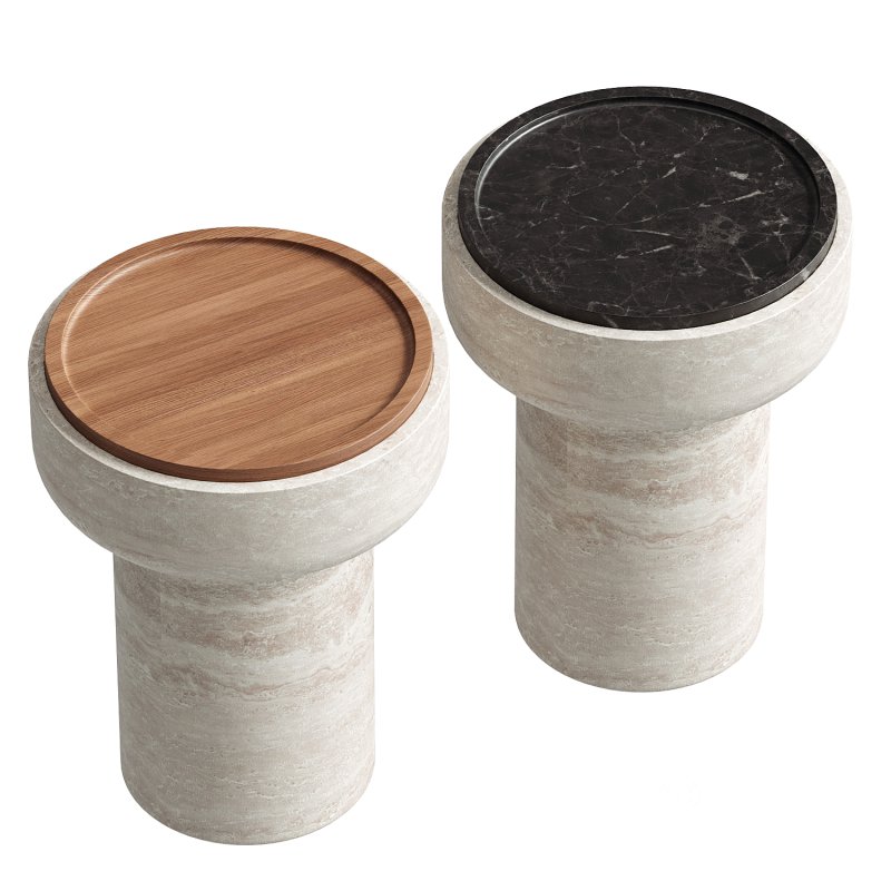Tivoli Side Table in travertine and walnut by Ivan Colominas Image 3