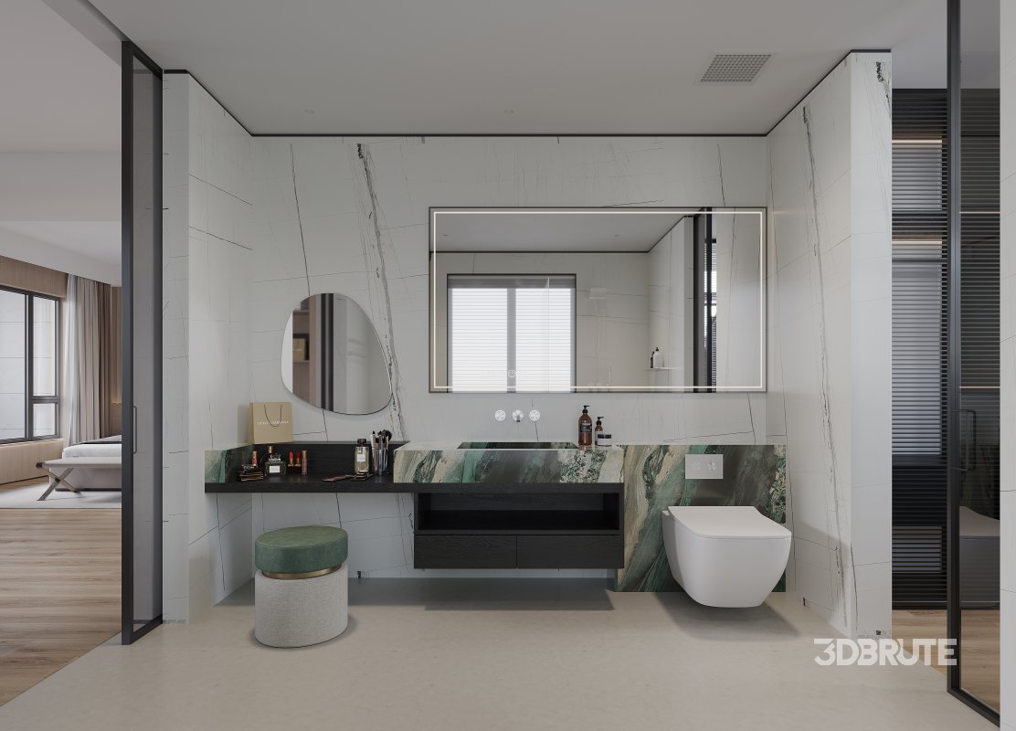 Modern bedroom and bathroom office room Image 5